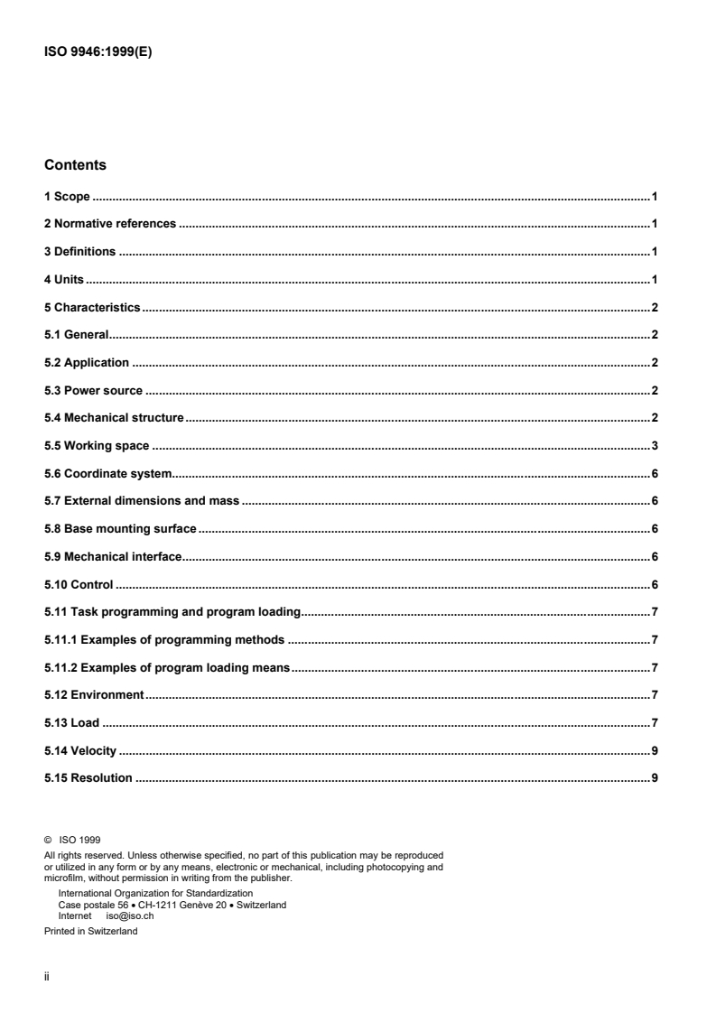 ISO 9946:1999 ISO 9946:1999 - Manipulating industrial robots — Presentation of characteristics/25/1999 - Page 2 preview