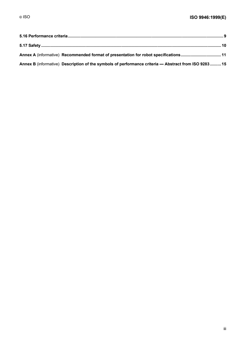 ISO 9946:1999 ISO 9946:1999 - Manipulating industrial robots — Presentation of characteristics/25/1999 - Page 3 preview