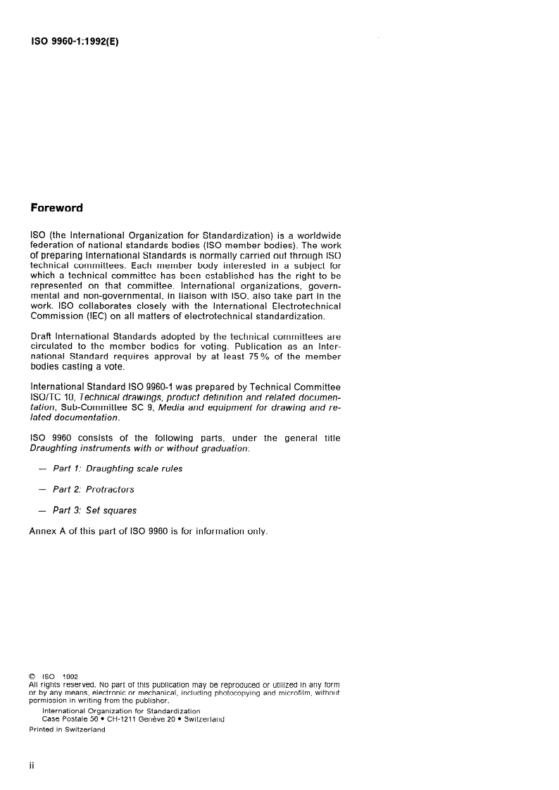 ISO 9960-1:1992 ISO 9960-1:1992 - Draughting instruments with or without graduation — Part 1: Draughting scale rules/9/1992 - Page 2 preview