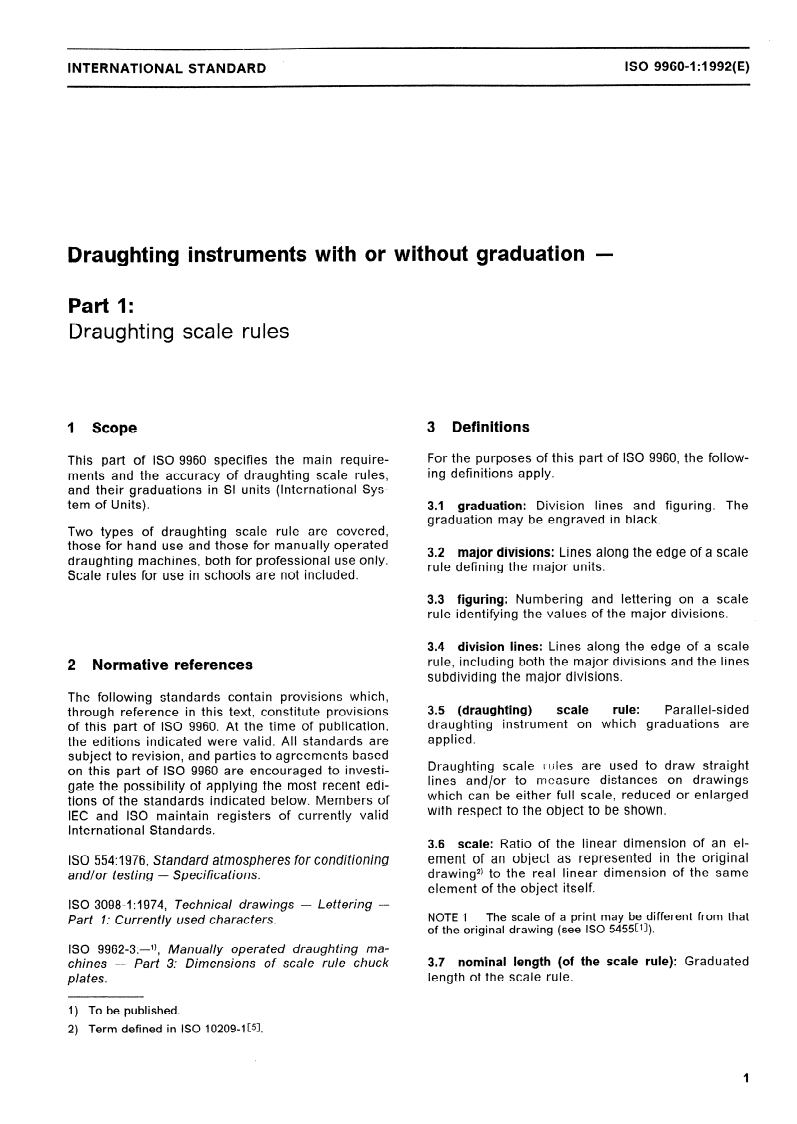 ISO 9960-1:1992 ISO 9960-1:1992 - Draughting instruments with or without graduation — Part 1: Draughting scale rules/9/1992 - Page 3 preview
