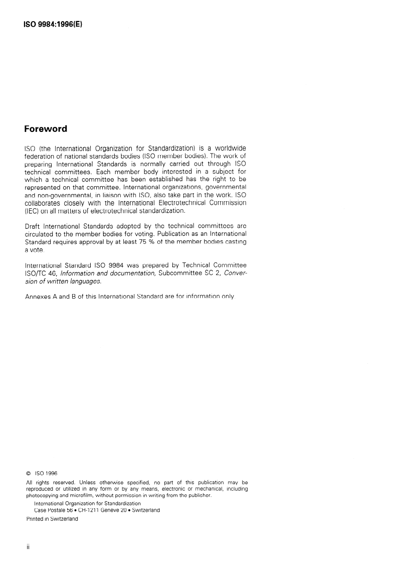 ISO 9984:1996 ISO 9984:1996 - Information and documentation — Transliteration of Georgian characters into Latin characters/26/1996 - Page 2 preview