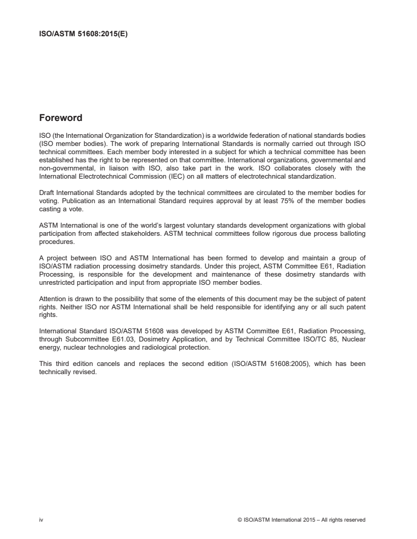 ISO/ASTM 51608:2015 ISO/ASTM 51608:2015 - Practice for dosimetry in an X-ray (bremsstrahlung) facility for radiation processing at energies between 50 keV and 7.5 MeV/17/2015 - Page 4 preview