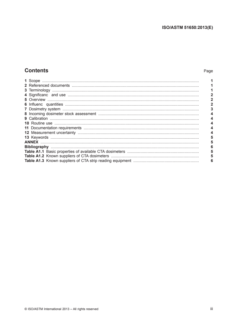 ISO/ASTM 51650:2013 ISO/ASTM 51650:2013 - Practice for use of a cellulose triacetate dosimetry system/15/2013 - Page 3 preview