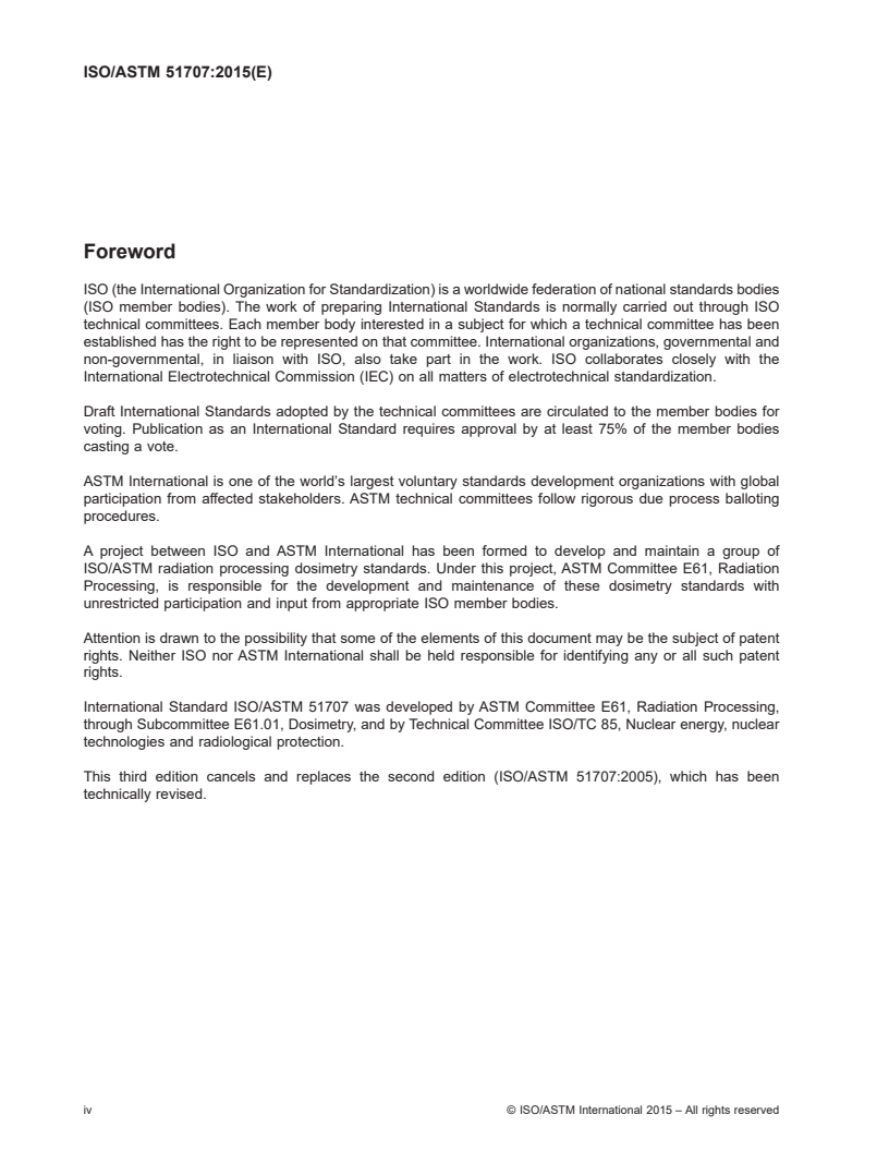 ISO/ASTM 51707:2015 ISO/ASTM 51707:2015 - Guide for estimation of measurement uncertainty in dosimetry for radiation processing/17/2015 - Page 4 preview