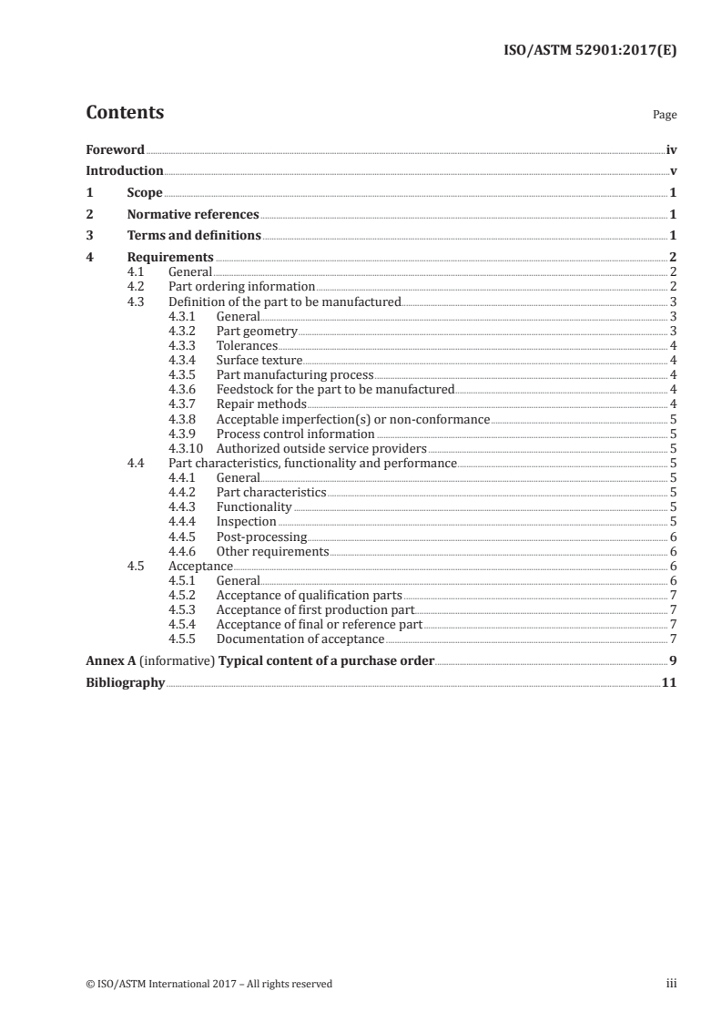 ISO/ASTM 52901:2017 ISO/ASTM 52901:2017 - Additive manufacturing — General principles — Requirements for purchased AM parts/20/2017 - Page 3 preview