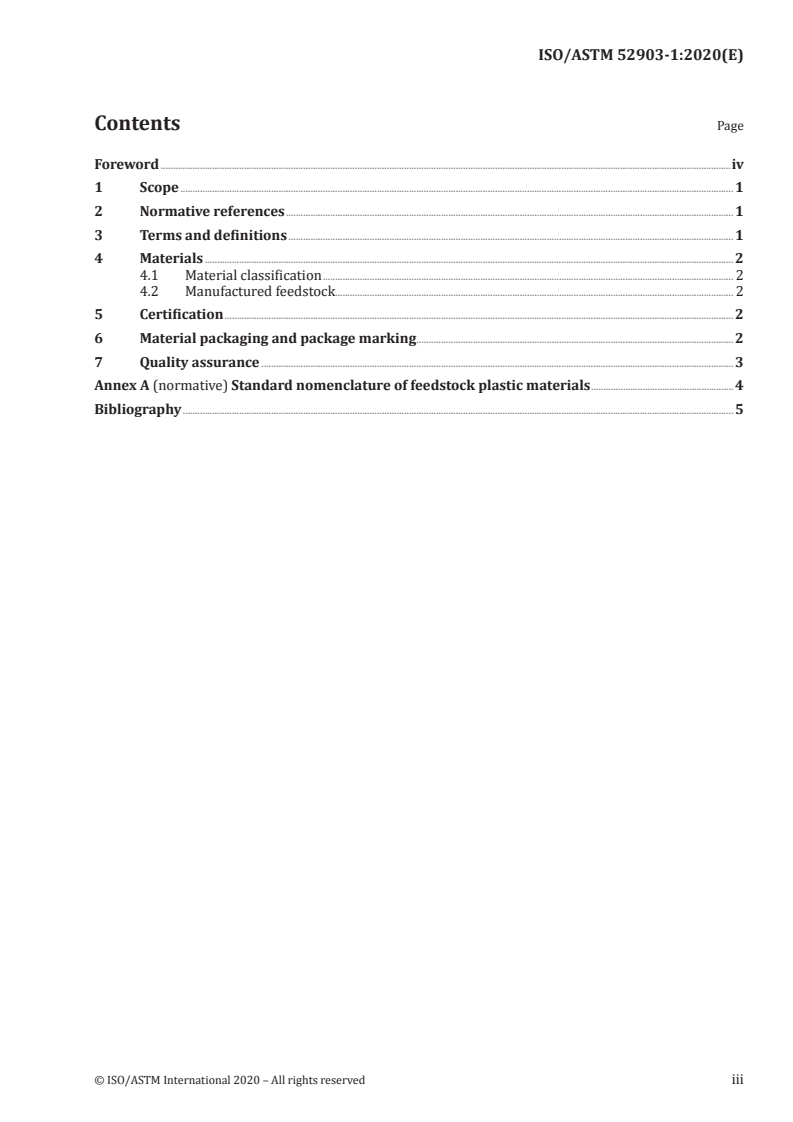 ISO/ASTM 52903-1:2020 ISO/ASTM 52903-1:2020 - Additive manufacturing — Material extrusion-based additive manufacturing of plastic materials — Part 1: Feedstock materials/16/2020 - Page 3 preview