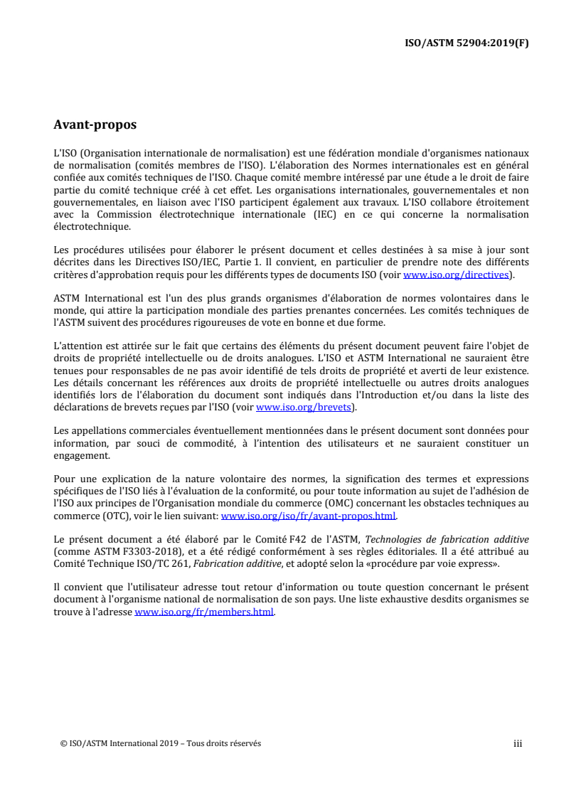 ISO/ASTM 52904:2019 ISO/ASTM 52904:2019 - Fabrication additive — Caractéristiques et performances du procédé — Pratique du procédé de fusion sur lit de poudre métallique en vue de répondre aux applications critiques
Released:1/13/2020 - Page 3 preview