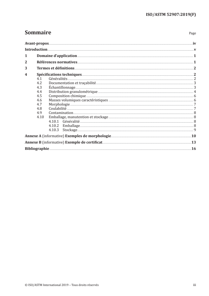 ISO/ASTM 52907:2019 ISO/ASTM 52907:2019 - Fabrication additive — Matières premières — Méthodes pour caractériser les poudres métalliques/4/2019 - Page 3 preview