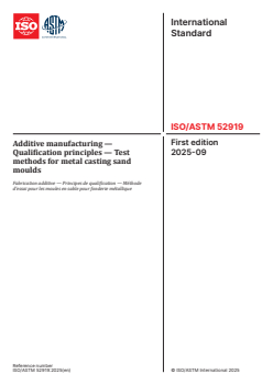 ISO/ASTM 52919:2025 - Additive manufacturing — Qualification principles — Test methods for metal casting sand moulds
Released:1. 09. 2025 - Page 1 preview