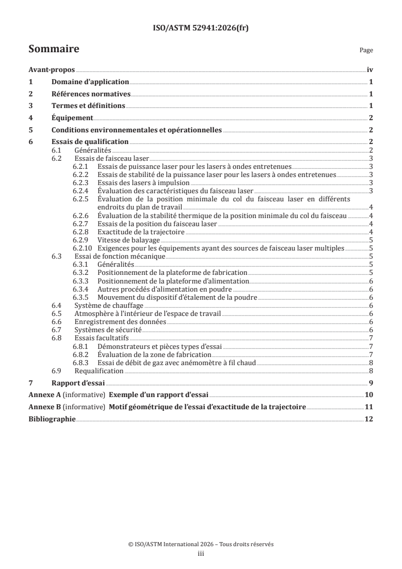 ISO/ASTM 52941:2026 ISO/ASTM 52941:2026 - Fabrication additive pour l'aérospatiale — Essais de performance et de fiabilité du système pour machines de fusion laser sur lit de poudre pour les matériaux métalliques - Page 3 preview