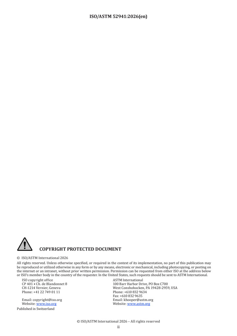 ISO/ASTM 52941:2026 ISO/ASTM 52941:2026 - Additive manufacturing for aerospace — System performance and reliability tests for laser metal powder-bed fusion machines for metallic materials - Page 2 preview