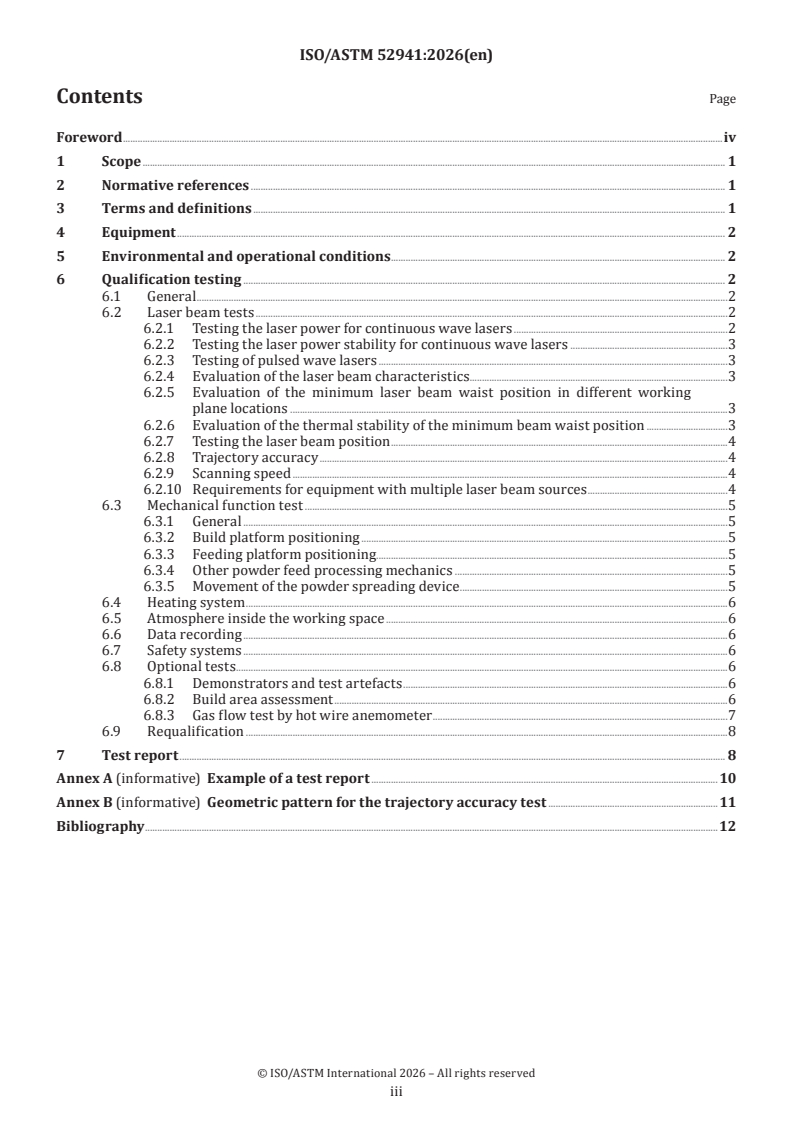 ISO/ASTM 52941:2026 ISO/ASTM 52941:2026 - Additive manufacturing for aerospace — System performance and reliability tests for laser metal powder-bed fusion machines for metallic materials - Page 3 preview