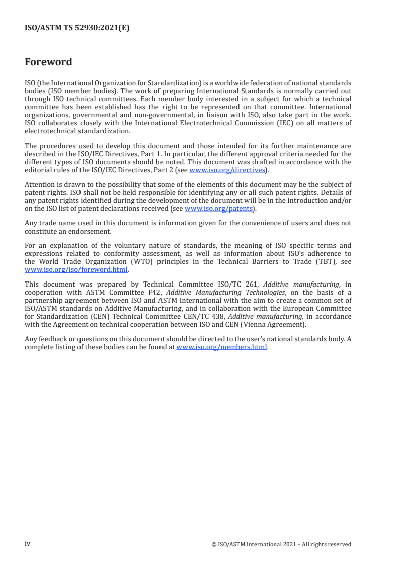 ISO/ASTM TS 52930:2021 ISO/ASTM TS 52930:2021 - Additive manufacturing — Qualification principles — Installation, operation and performance (IQ/OQ/PQ) of PBF-LB equipment
Released:11/12/2021 - Page 4 preview