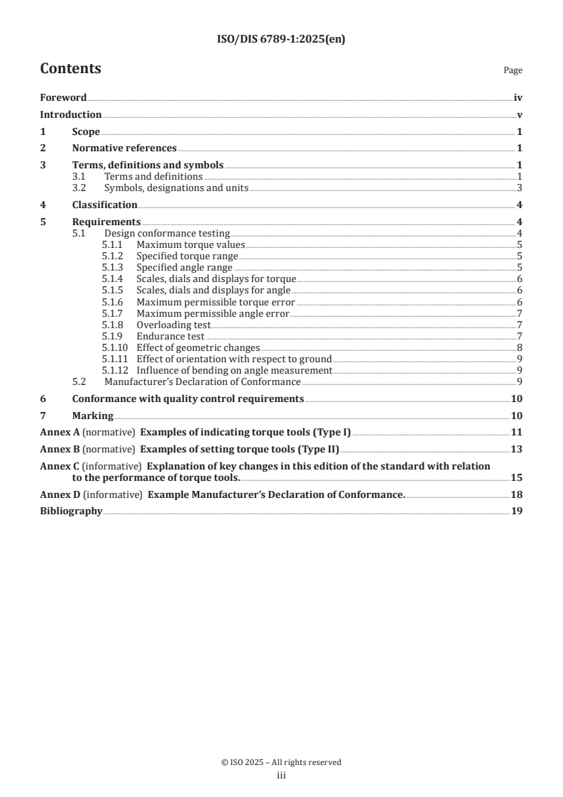ISO/CD 6789-1.3 ISO/CD 6789-1.3 - Assembly tools for screws and nuts — Hand torque tools — Part 1: Requirements and methods for design conformance testing and quality conformance testing: minimum requirements for declaration of conformance/9/2025 - Page 3 preview