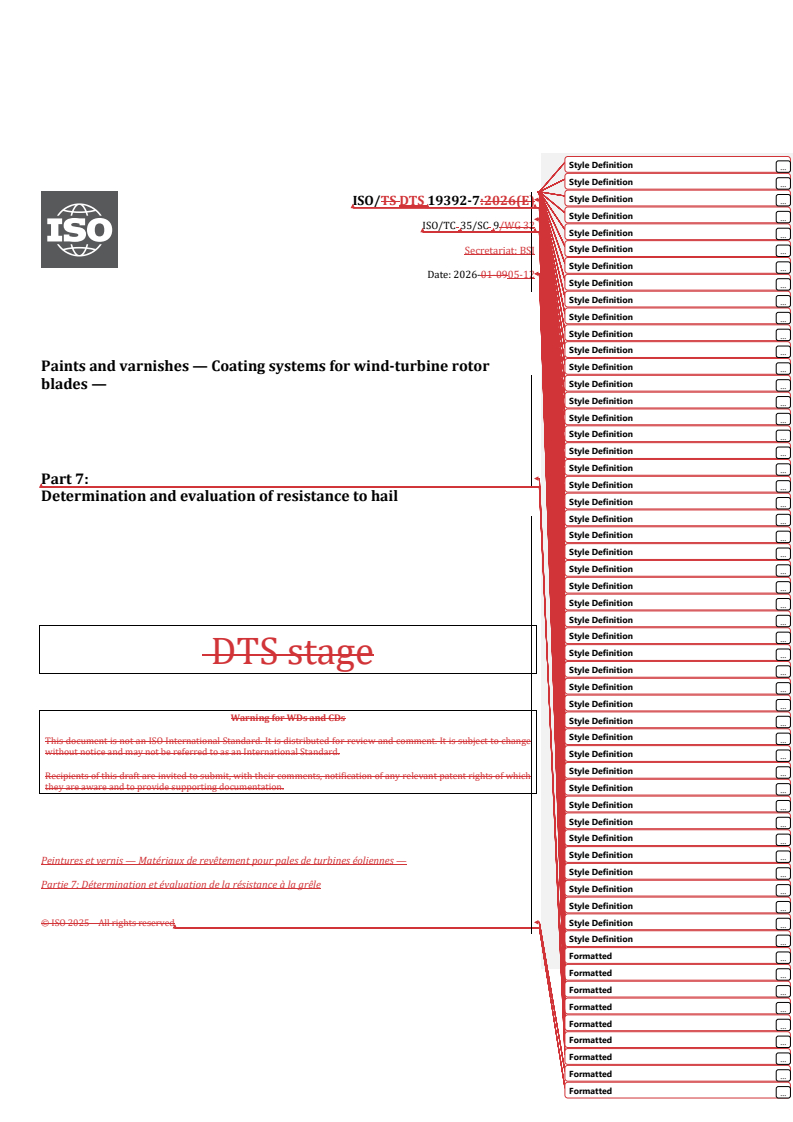 ISO/CD TS 19392-7 REDLINE ISO/CD TS 19392-7 - Paints and varnishes — Coating systems for wind-turbine rotor blades — Part 7: Determination and evaluation of resistance to hail - Page 1 preview
