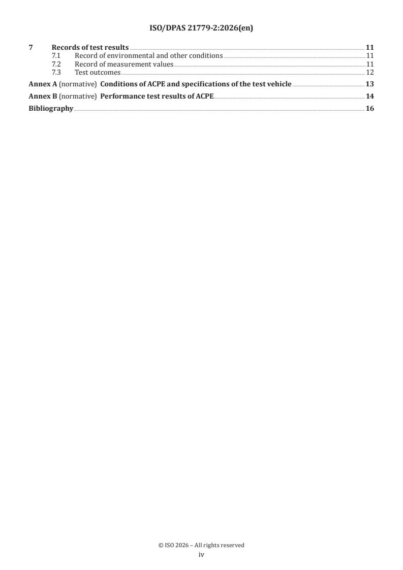 ISO/DPAS 21779-2 ISO/DPAS 21779-2 - Road vehicles — Test method to evaluate the performance of Acceleration Control Pedal Error (ACPE) — Part 2: Car to pedestrian with creeping speed - Page 4 preview