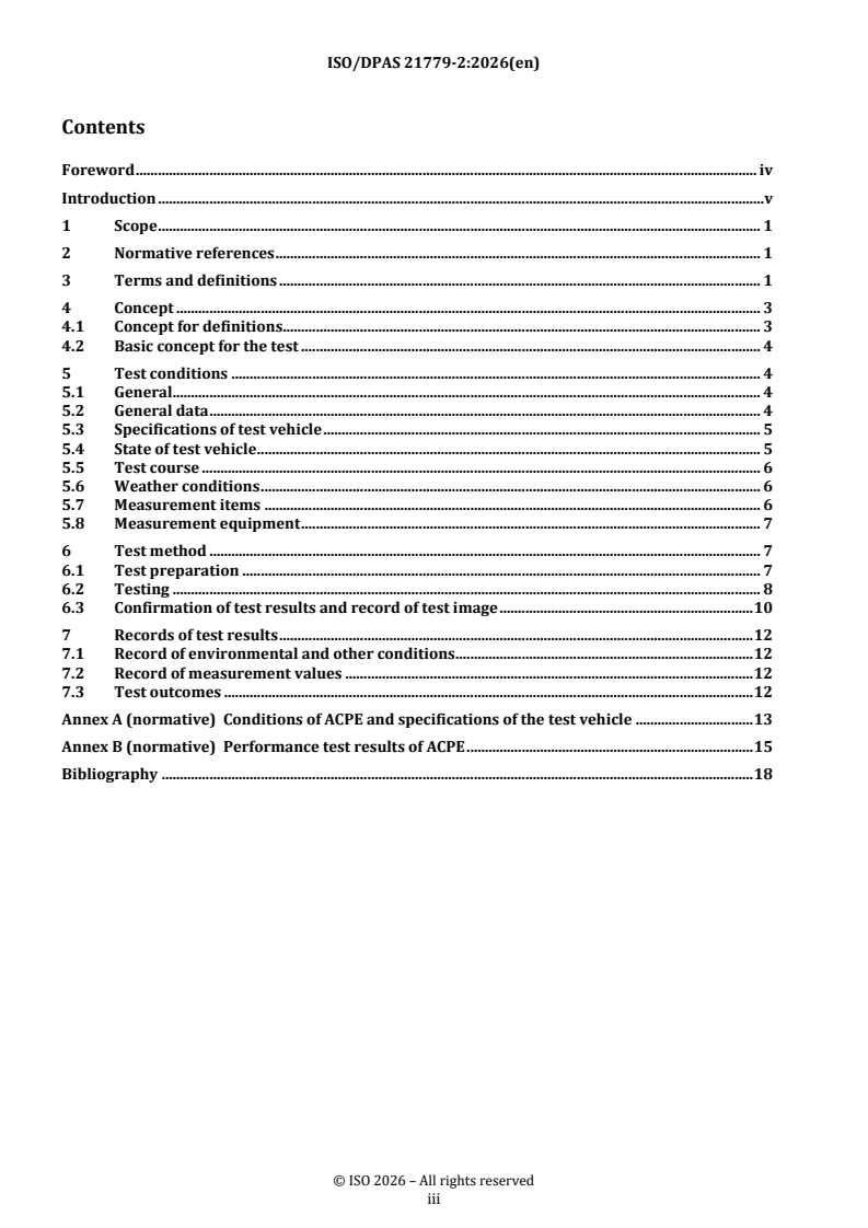 ISO/DPAS 21779-2 REDLINE ISO/DPAS 21779-2 - Road vehicles — Test method to evaluate the performance of Acceleration Control Pedal Error (ACPE) — Part 2: Car to pedestrian with creeping speed - Page 3 preview