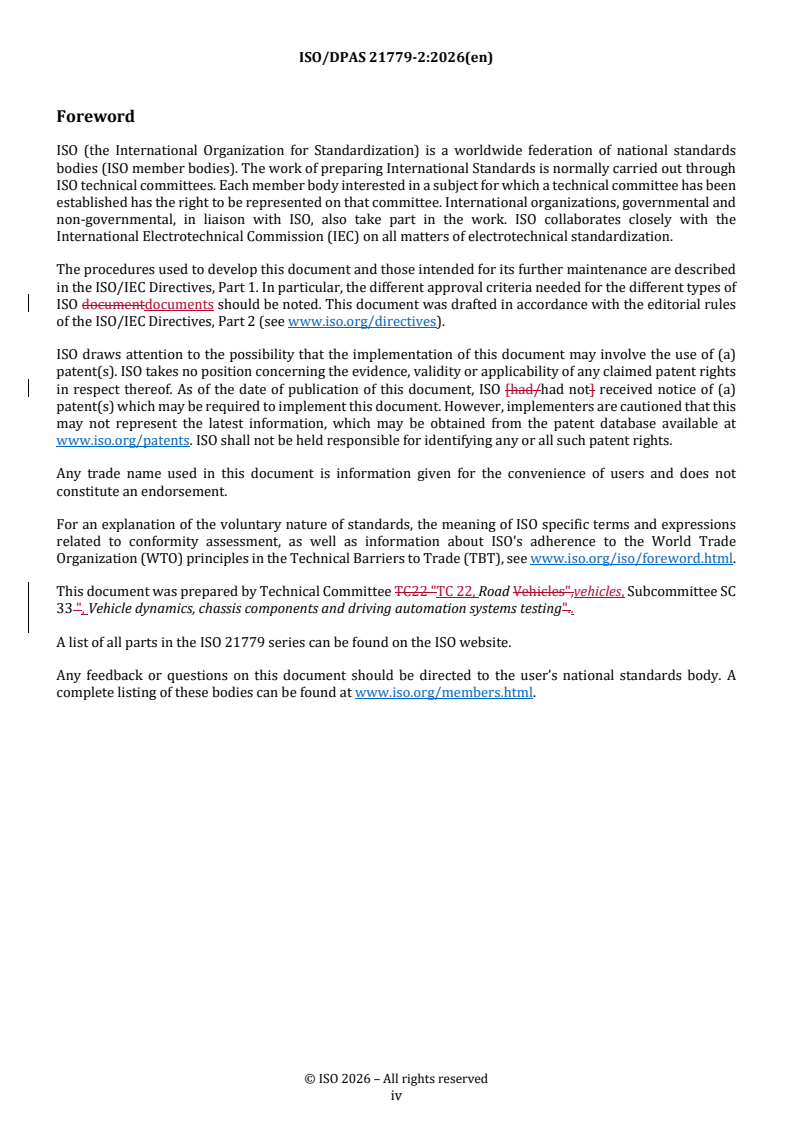 ISO/DPAS 21779-2 REDLINE ISO/DPAS 21779-2 - Road vehicles — Test method to evaluate the performance of Acceleration Control Pedal Error (ACPE) — Part 2: Car to pedestrian with creeping speed - Page 4 preview