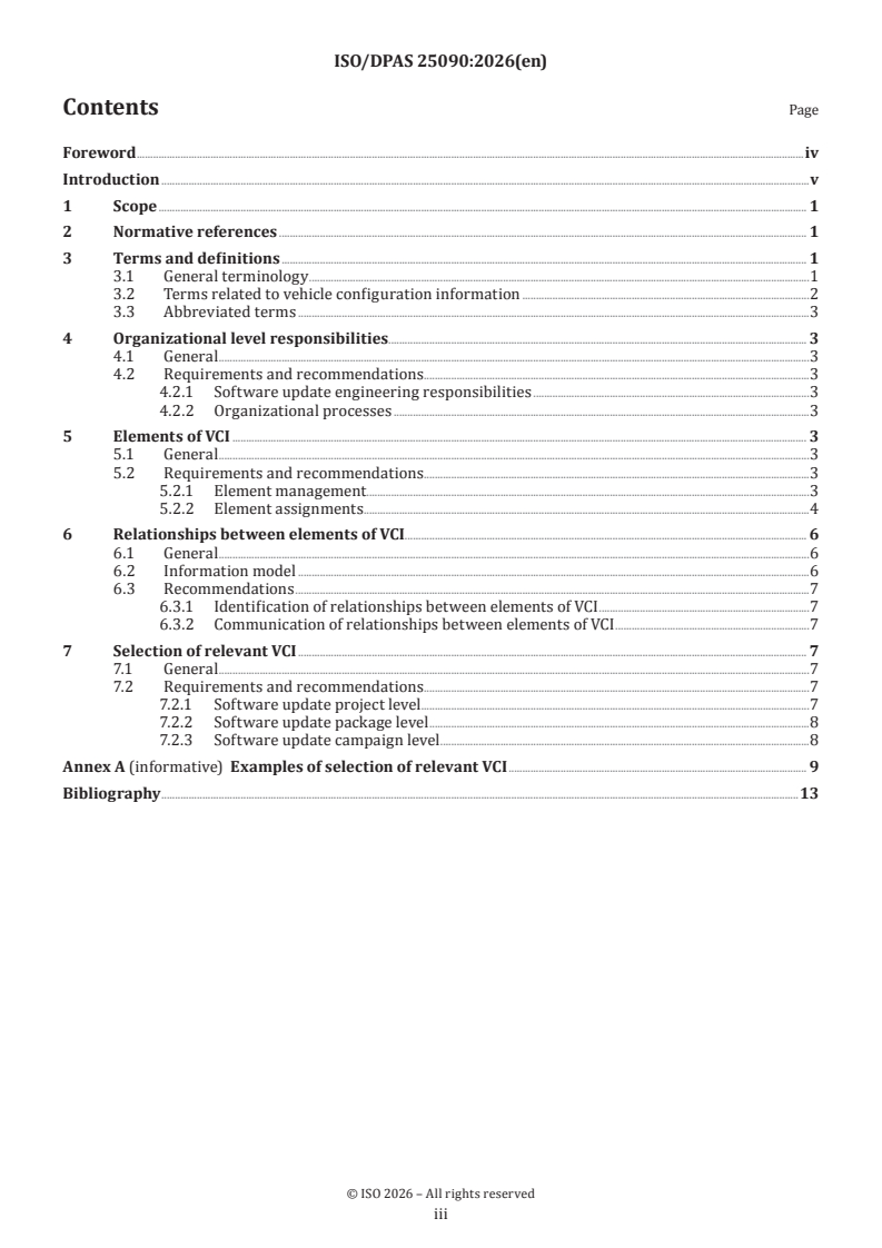 ISO/PAS 25090 ISO/DPAS 25090 - Road vehicles — Software update engineering — Vehicle configuration information - Page 3 preview
