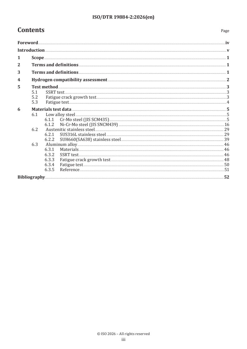 ISO/DTR 19884-2 ISO/DTR 19884-2 - Gaseous hydrogen — Pressure vessels for stationary storage — Part 2: Material test data of class A materials (steels and aluminum alloys) compatible to hydrogen service - Page 3 preview
