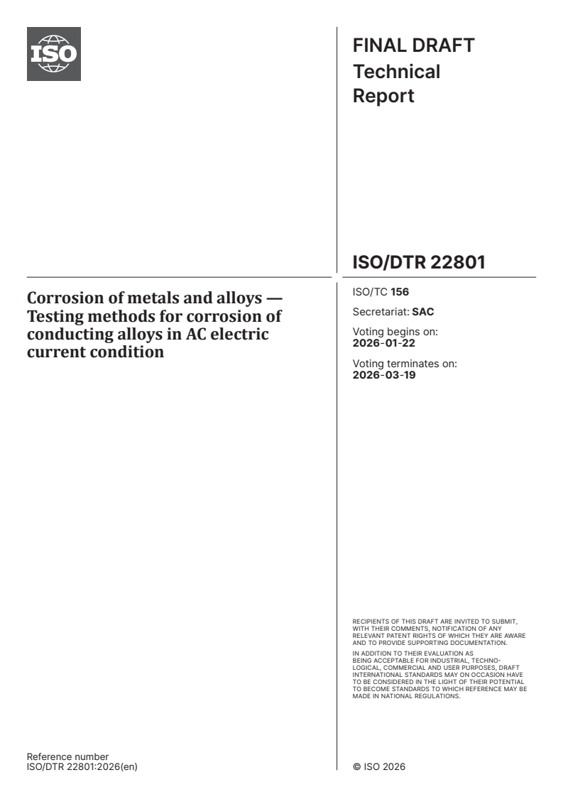ISO/TR 22801 - Testing Corrosion of Conducting Alloys in AC Conditions