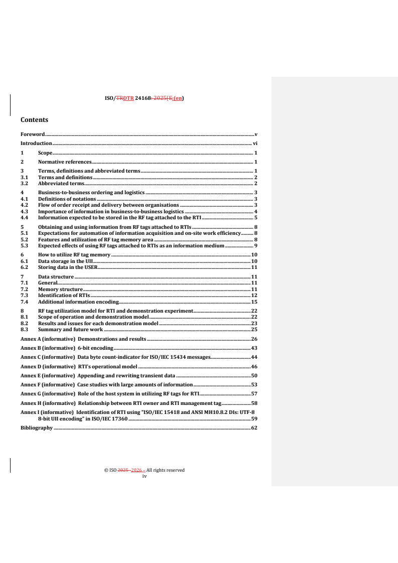 ISO/DTR 24168 REDLINE ISO/DTR 24168 - Packaging — Effective use of radio frequency tags on returnable transport items (RTIs) to obtain information concerning goods on or in RTIs - Page 4 preview