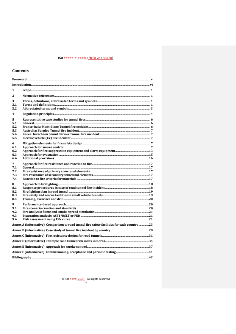ISO/DTR 24488 REDLINE ISO/DTR 24488 - Road tunnel fire safety — Overview of regulatory frameworks and research - Page 4 preview
