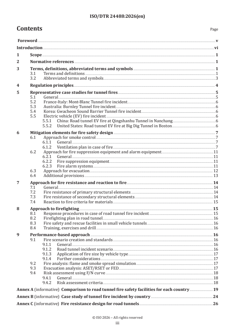 ISO/DTR 24488 ISO/DTR 24488 - Road tunnel fire safety — Overview of regulatory frameworks and research - Page 3 preview