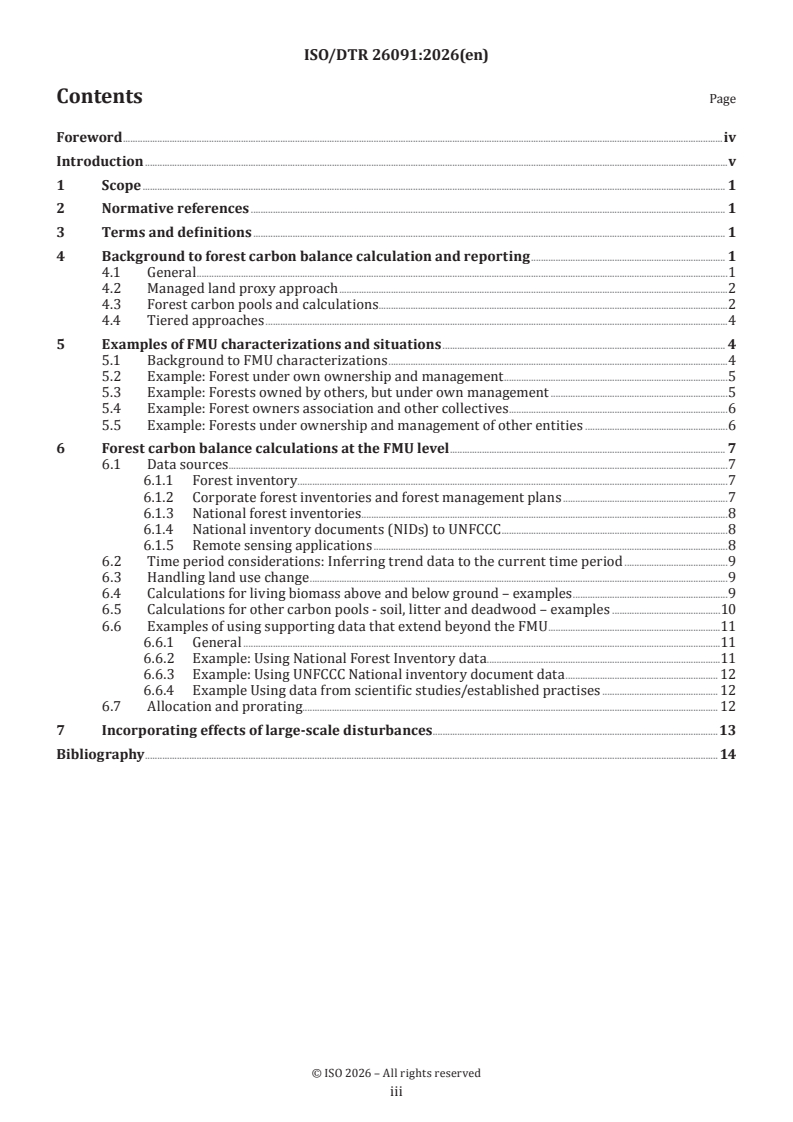 ISO/DTR 26091 ISO/DTR 26091 - Wood and wood-based products — Background and examples of calculating the forest carbon balance - Page 3 preview