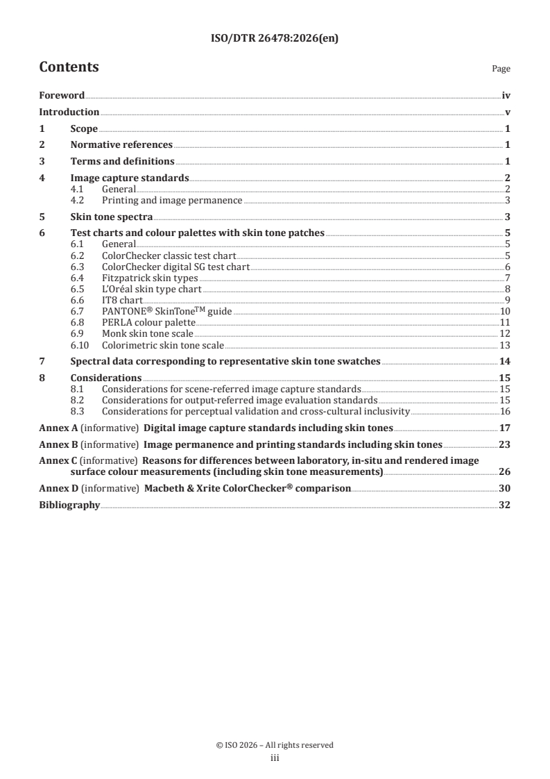ISO/DTR 26478 ISO/DTR 26478 - Digital imaging — Skin tone representation for use in photographic testing, including test charts and test spectra - Page 3 preview