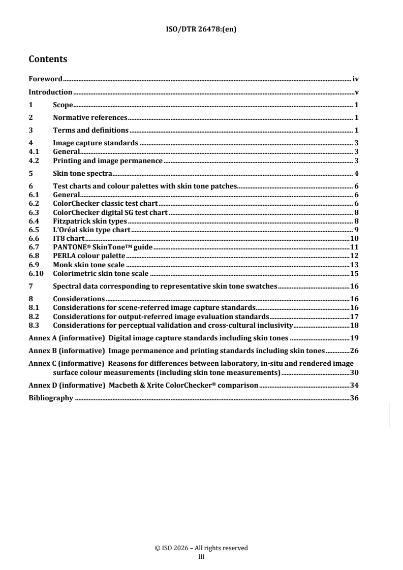 ISO/DTR 26478 REDLINE ISO/DTR 26478 - Digital imaging — Skin tone representation for use in photographic testing, including test charts and test spectra - Page 3 preview