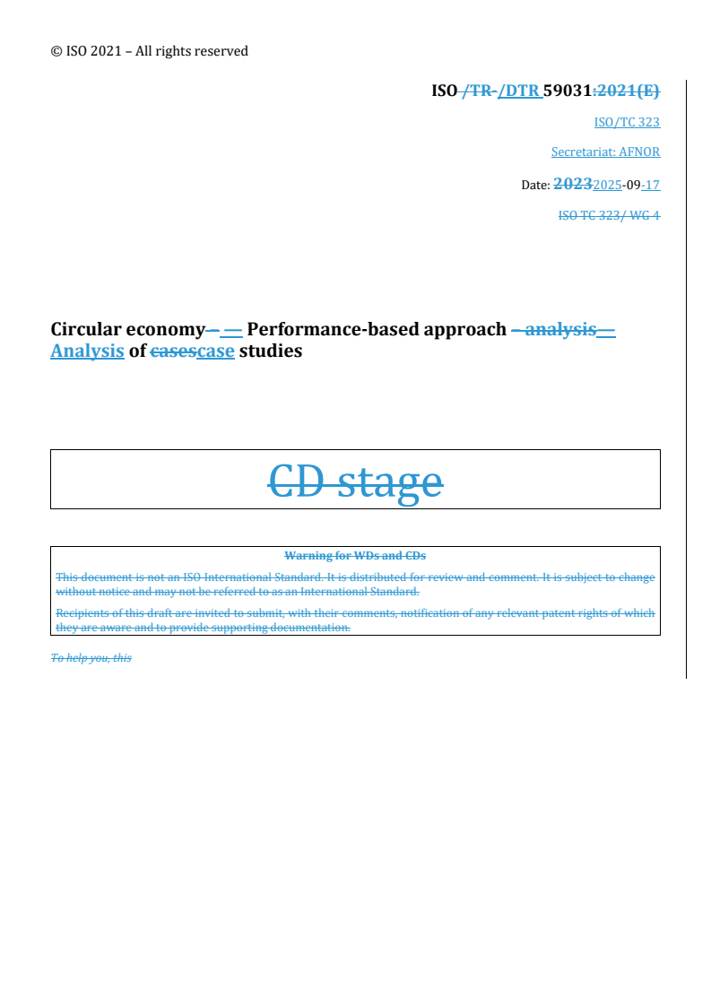 REDLINE ISO/DTR 59031 - Circular economy — Performance-based approach — Analysis of case studies
Released:17. 09. 2025