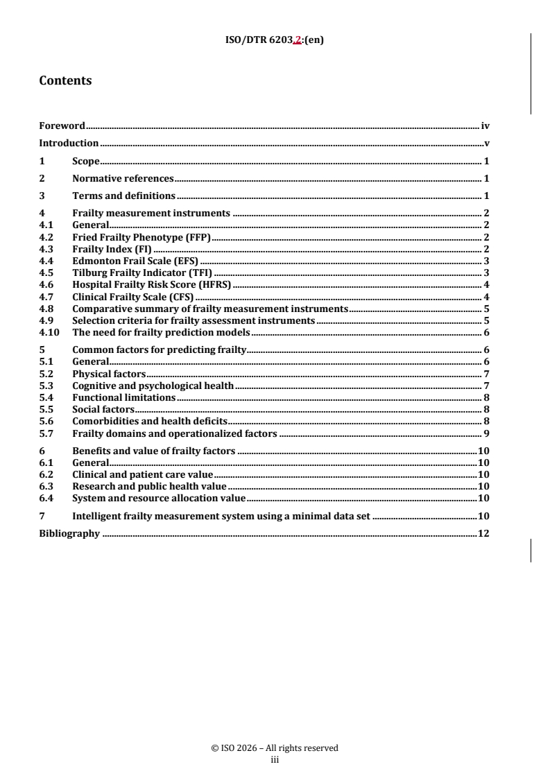 ISO/TR 6203 REDLINE ISO/DTR 6203.2 - Health informatics — Personalized digital health — Common factors for frailty assessment - Page 3 preview