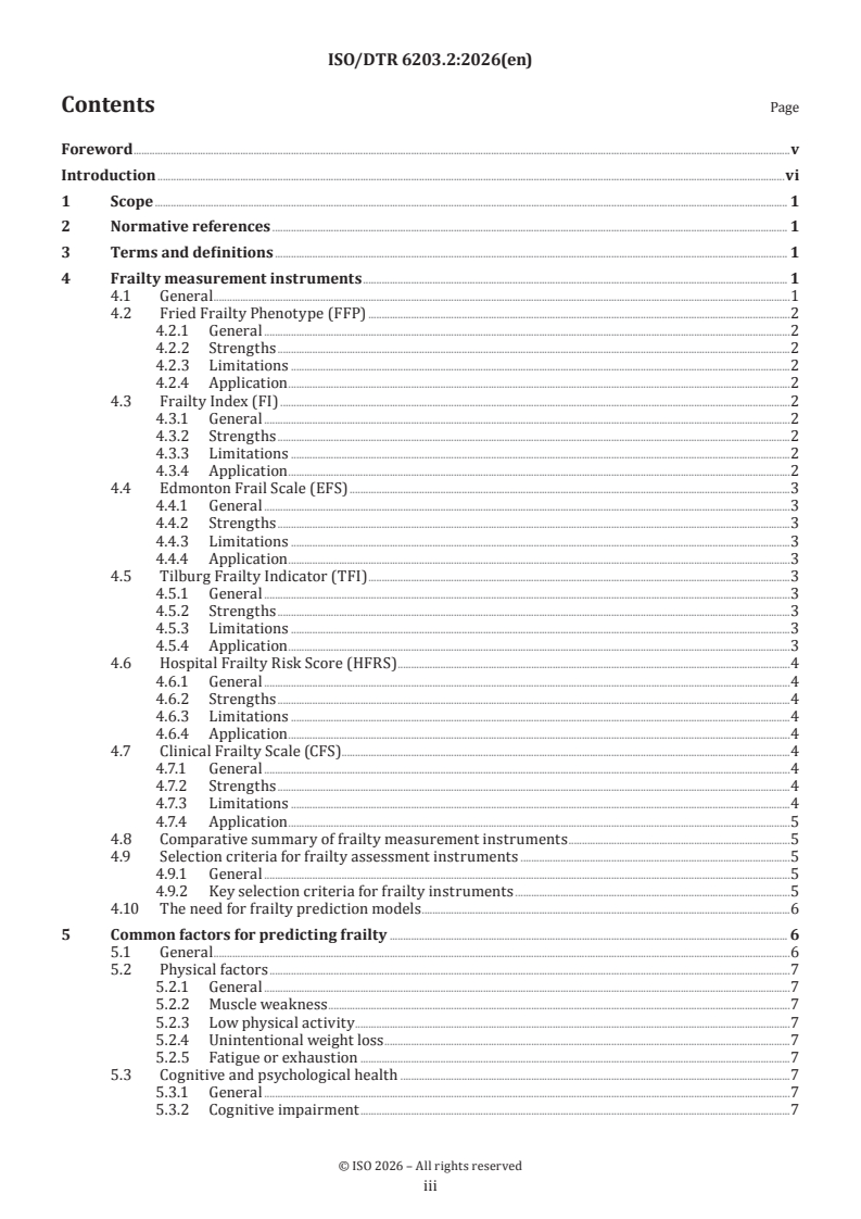 ISO/TR 6203 ISO/DTR 6203.2 - Health informatics — Personalized digital health — Common factors for frailty assessment - Page 3 preview