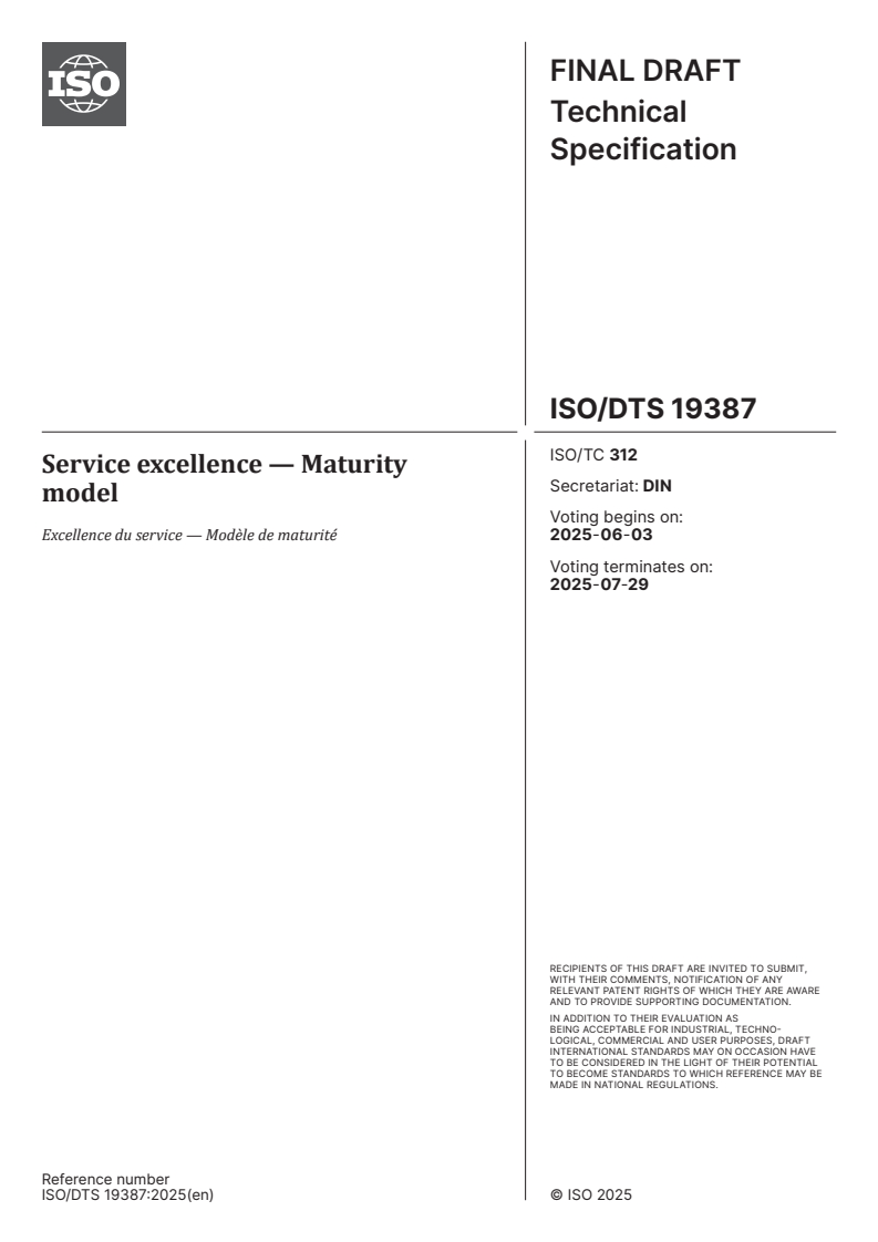 ISO/DTS 19387 - Service excellence — Maturity model
Released:20. 05. 2025