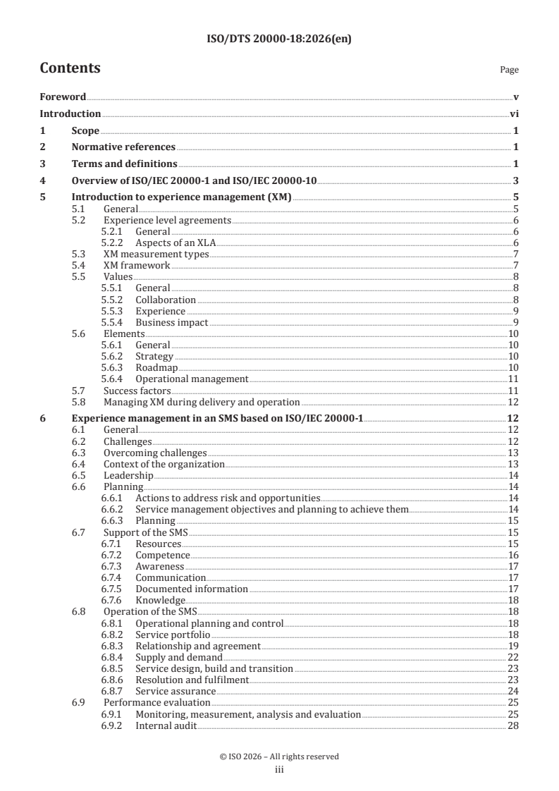 ISO/IEC TS 20000-18 ISO/DTS 20000-18 - Information technology — Service management — Part 18: Guidance on the use of experience management in a service management system - Page 3 preview