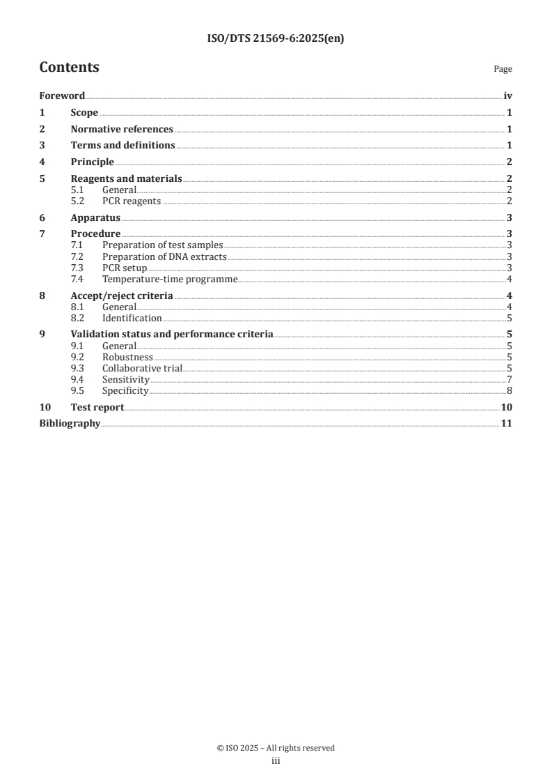 ISO/TS 21569-6 ISO/DTS 21569-6 - Horizontal methods for molecular biomarker analysis — Methods of analysis for the detection of genetically modified organisms and derived products — Part 6: Real-time PCR based screening methods for the detection of cry1Ab/Ac and Pubi-cry DNA sequences
Released:10/2/2025 - Page 3 preview