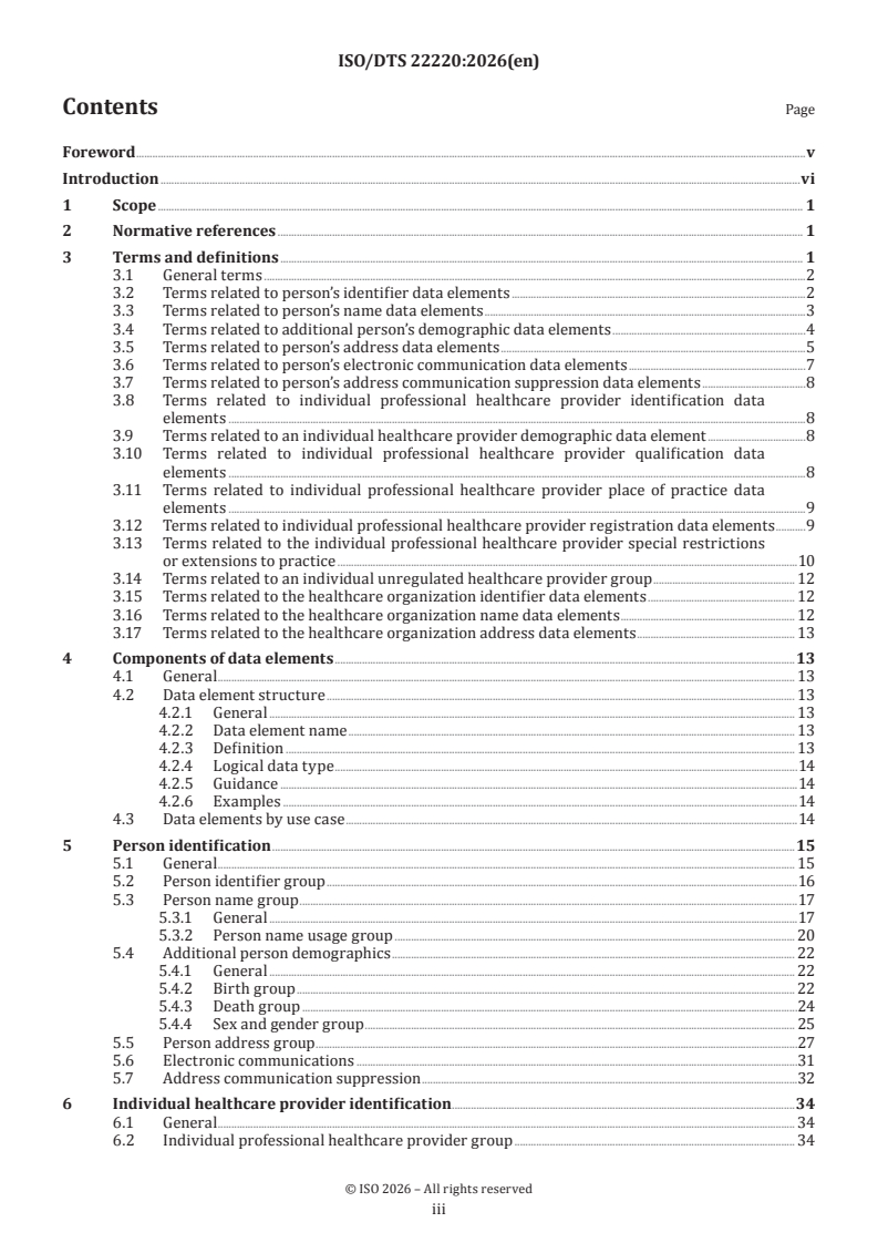 ISO/DTS 22220 ISO/DTS 22220 - Health informatics — Identification of persons, healthcare providers and healthcare organizations - Page 3 preview