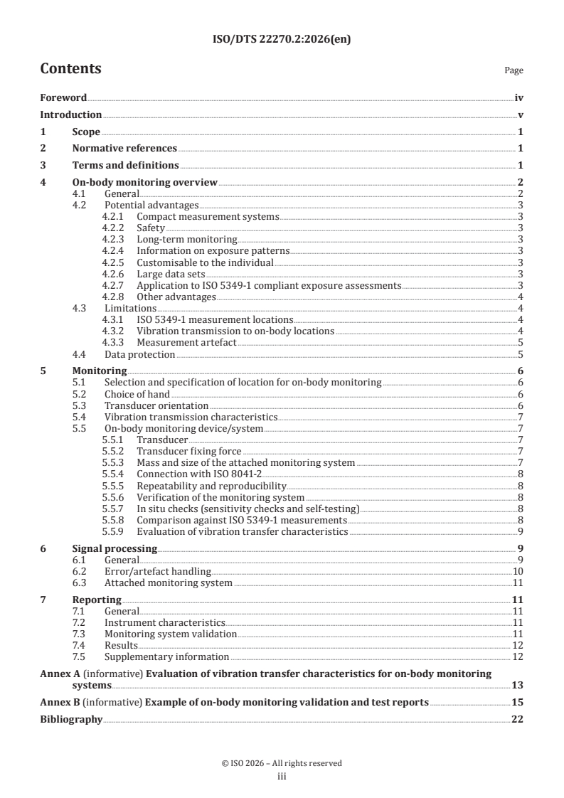 ISO/TS 22270 ISO/DTS 22270.2 - Mechanical vibration — Practical guidance and requirements for the monitoring and measurement of hand-transmitted vibration on the hand, wrist or forearm - Page 3 preview