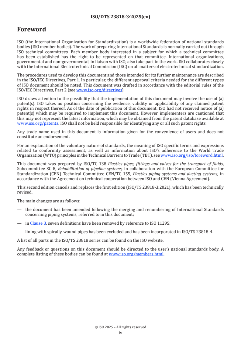 ISO/DTS 23818-3 ISO/DTS 23818-3 - Assessment of conformity of plastics piping systems for the rehabilitation of existing pipelines — Part 3: Unplasticised poly(vinyl chloride) (PVC-U) material
Released:22. 10. 2025 - Page 4 preview
