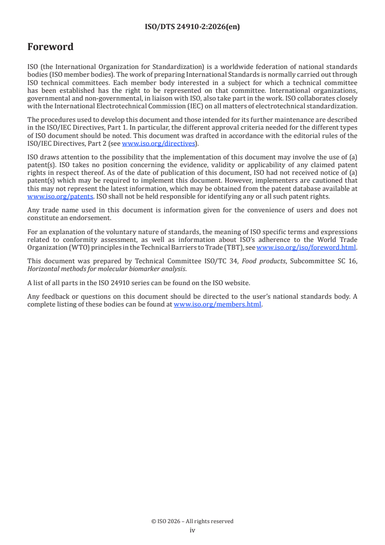 ISO/DTS 24910-2 ISO/DTS 24910-2 - Molecular biomarker analysis — Detection of plant-derived materials in food by real-time polymerase chain reaction (PCR) — Part 2: Hazelnut DNA detection method - Page 4 preview