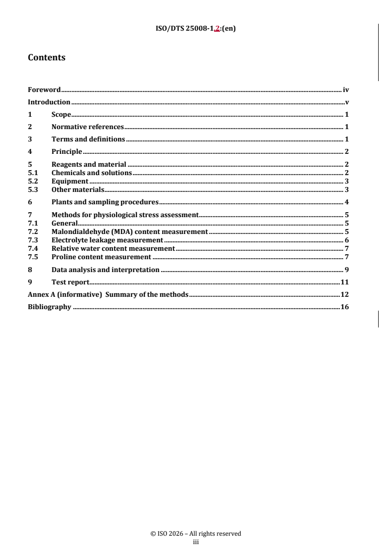 ISO/DTS 25008-1.2 REDLINE ISO/DTS 25008-1.2 - Soil quality — Responses of higher plants to environmental stresses — Part 1: Methods to assess physiological parameters - Page 3 preview