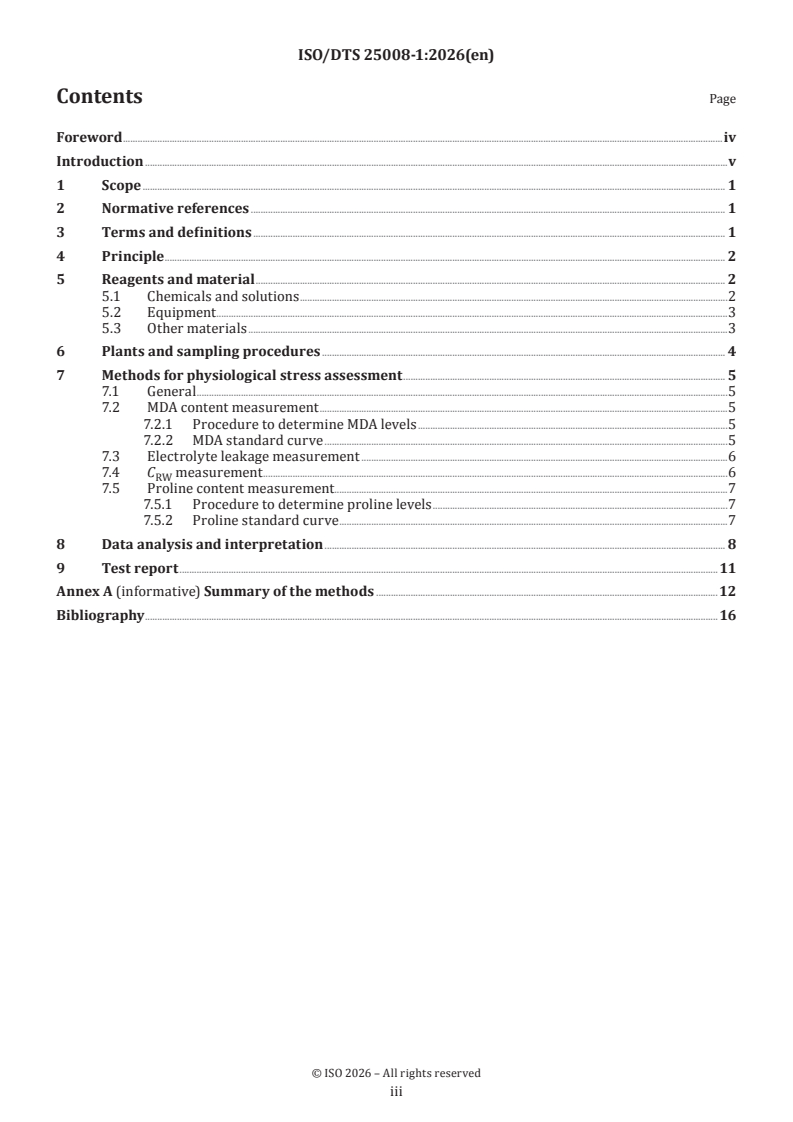 ISO/DTS 25008-1.2 ISO/DTS 25008-1 - Soil quality — Responses of higher plants to environmental stresses — Part 1: Physiological parameters - Page 3 preview