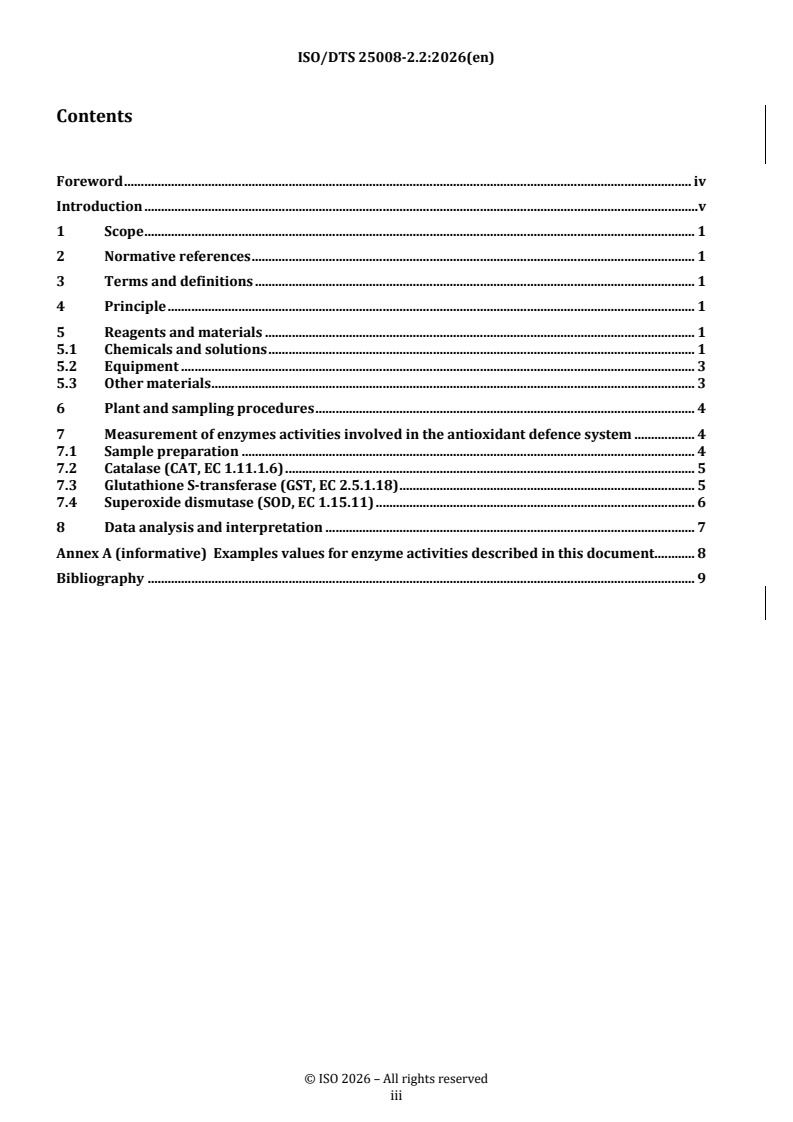ISO/DTS 25008-2.2 REDLINE ISO/DTS 25008-2.2 - Soil quality — Responses of higher plants to environmental stresses — Part 2: Methods to assess the enzyme activities of the antioxidant defense system - Page 3 preview
