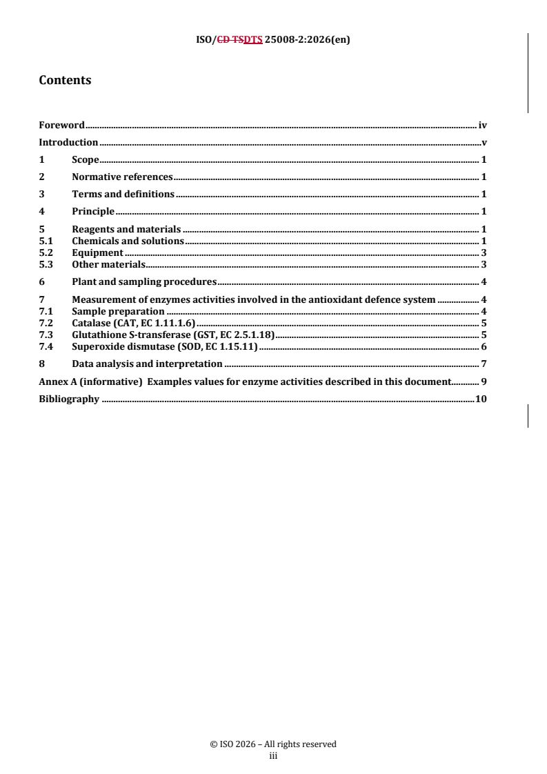 ISO/DTS 25008-2.2 REDLINE ISO/DTS 25008-2 - Soil quality — Responses of higher plants to environmental stresses — Part 2: Methods to assess enzyme activities of antioxidant defence system - Page 3 preview