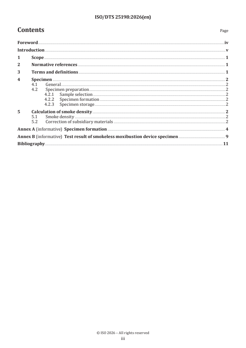 ISO/TS 25198 ISO/DTS 25198 - Traditional Chinese medicine — Sample preparation methods for smoke density test of smokeless moxibustion device - Page 3 preview