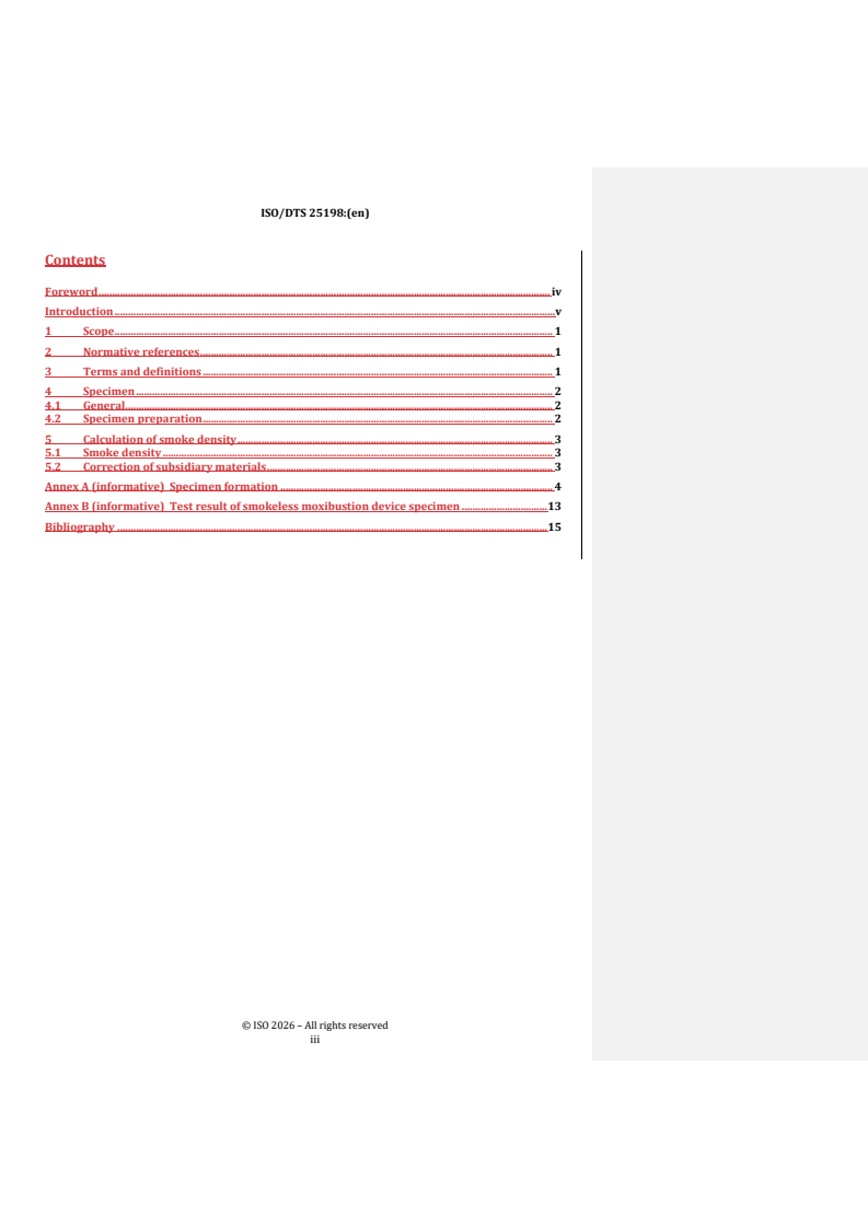 ISO/TS 25198 REDLINE ISO/DTS 25198 - Traditional Chinese medicine — Sample preparation methods for smoke density test of smokeless moxibustion device - Page 3 preview