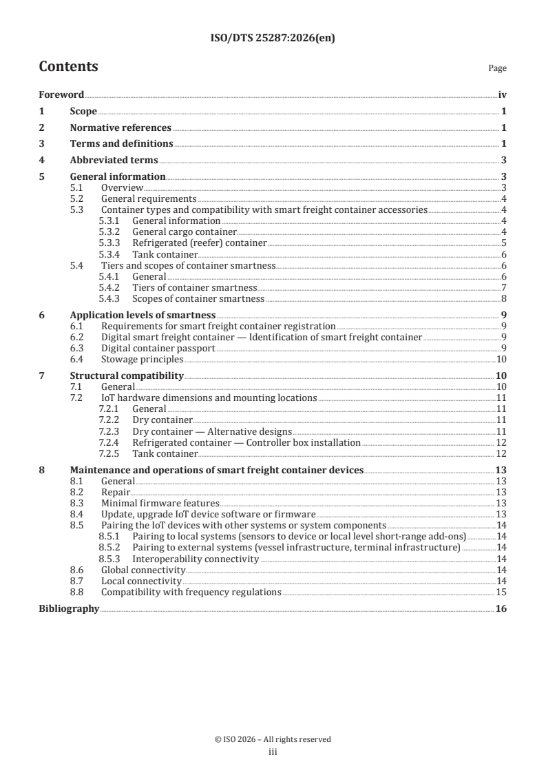 ISO/DTS 25287 ISO/DTS 25287 - Smart freight container functionality, identification and requirements - Page 3 preview