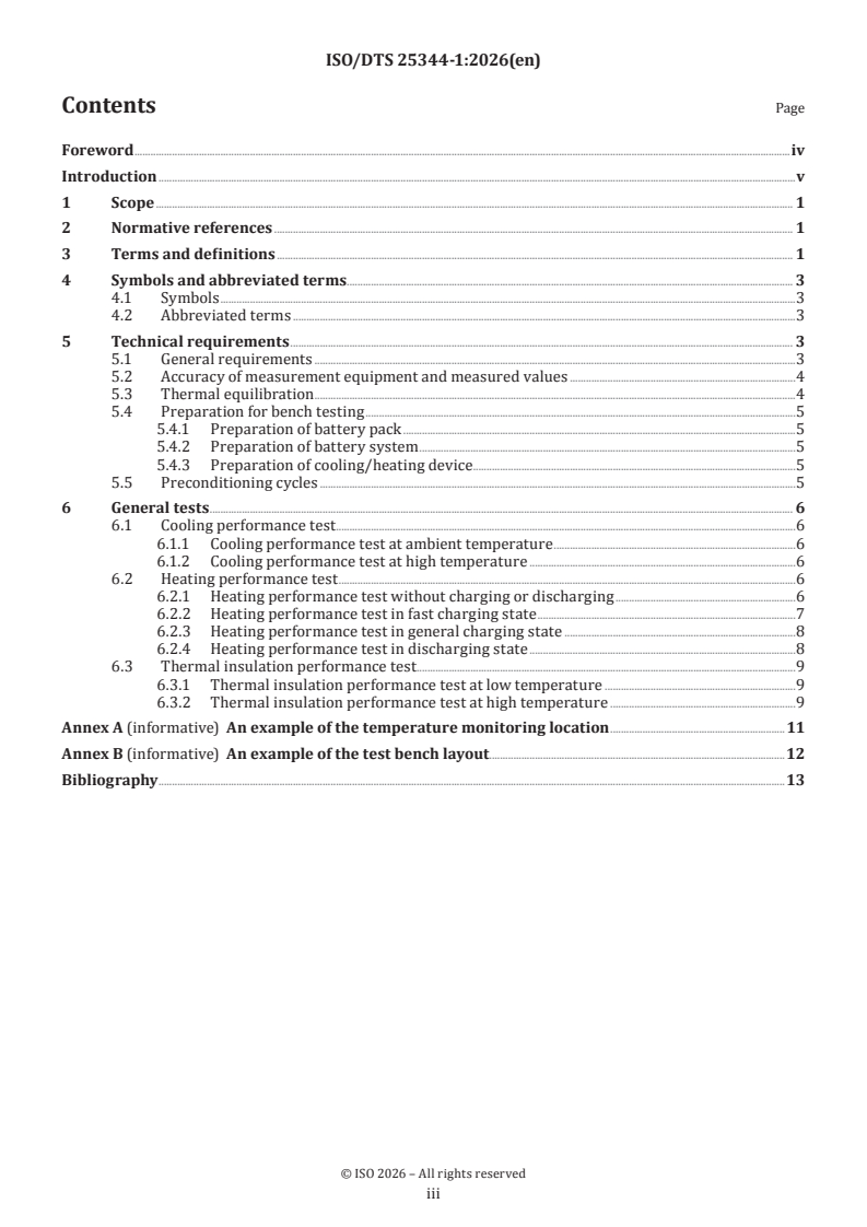 ISO/DTS 25344-1 ISO/DTS 25344-1 - Electrically propelled road vehicles - Test methods for thermal management system of traction battery packs and systems — Part 1: General tests - Page 3 preview