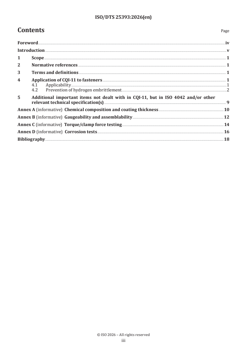 ISO/TS 25393 ISO/DTS 25393 - Fasteners — Coating system assessment — Complementary and additional aspects to CQI-11 - Page 3 preview